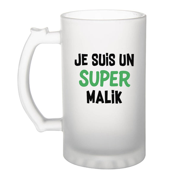 Verre à Bière Un Super Malik 2- Chope - Idée Verre à Bière Personnalisable Cadeau Anniversaire Camping Fête Original Famille Travail Départ Collègue Retraite Noël