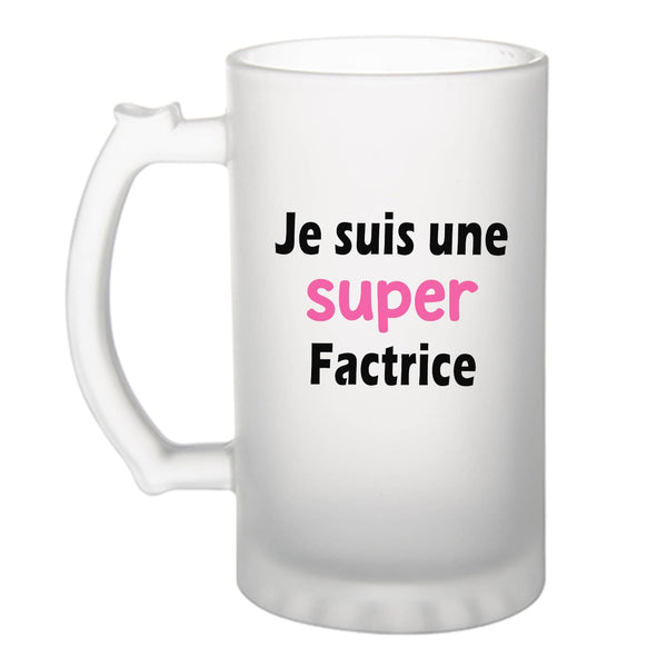 Verre à Bière Une Super Factrice 2- Chope - Idée Verre à Bière Personnalisable Cadeau Anniversaire Camping Fête Original Famille Travail Départ Collègue Retraite Noël