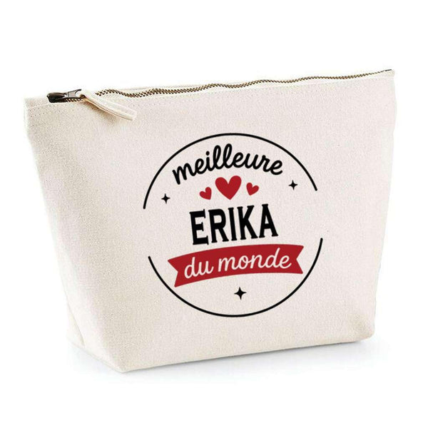Trousse de la Meilleure Erika du Monde 1- Pouch - Idée Pochette Personnalisable Cadeau Anniversaire Fête Original Famille Travail Départ Collègue Retraite Noël.