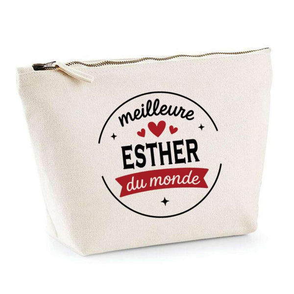 Trousse de la Meilleure Esther du Monde 1- Pouch - Idée Pochette Personnalisable Cadeau Anniversaire Fête Original Famille Travail Départ Collègue Retraite Noël.