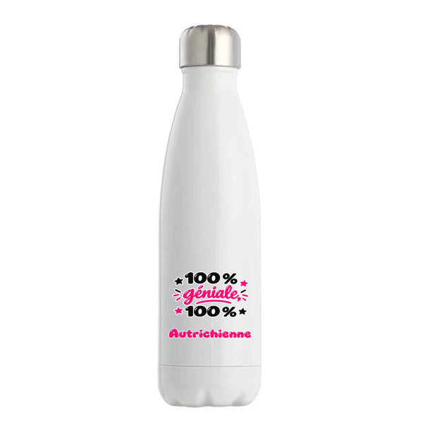 Bouteille Isotherme 100% Géniale 100% Autrichienne - Bottle - Idée Bouteille Isotherme Cadeau Anniversaire Fête Original Famille Travail Départ Collègue Retraite Noël.