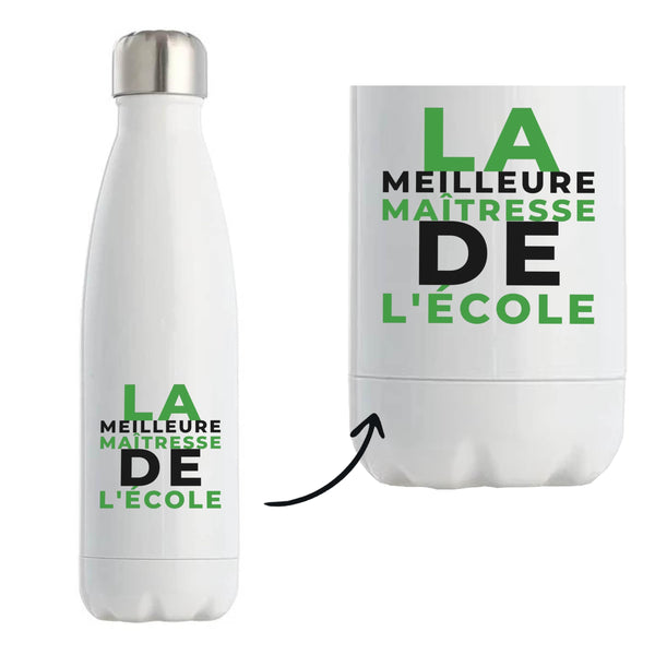 Bouteille Isotherme La Meilleure Maitresse de Lecole - Bottle - Idée Bouteille Isotherme Cadeau Anniversaire Fête Original Famille Travail Départ Collègue Retraite Noël. - Vert&Noir - 1