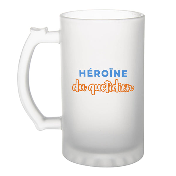 Verre à Bière Heroine du Quotidien - Beer Glass - Idée Chope de Bière Cadeau Anniversaire Fête Original Famille Travail Départ Collègue Retraite Noël. - Bleu&Orange - 2