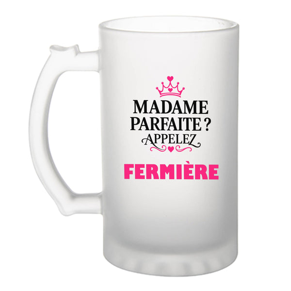 Verre à Bière Madame Parfaite Fermiere - Beer Glass - Idée Chope de Bière Cadeau Anniversaire Fête Original Famille Travail Départ Collègue Retraite Noël.