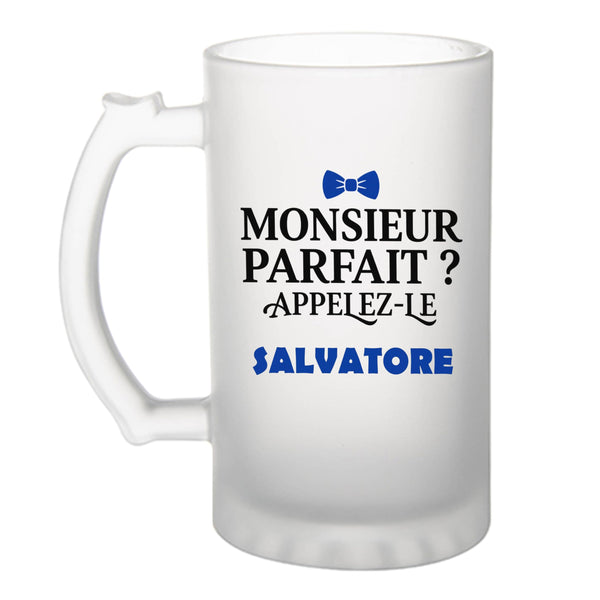 Verre à Bière Monsieur Parfait Salvatore - Beer Glass - Idée Chope de Bière Cadeau Anniversaire Fête Original Famille Travail Départ Collègue Retraite Noël.