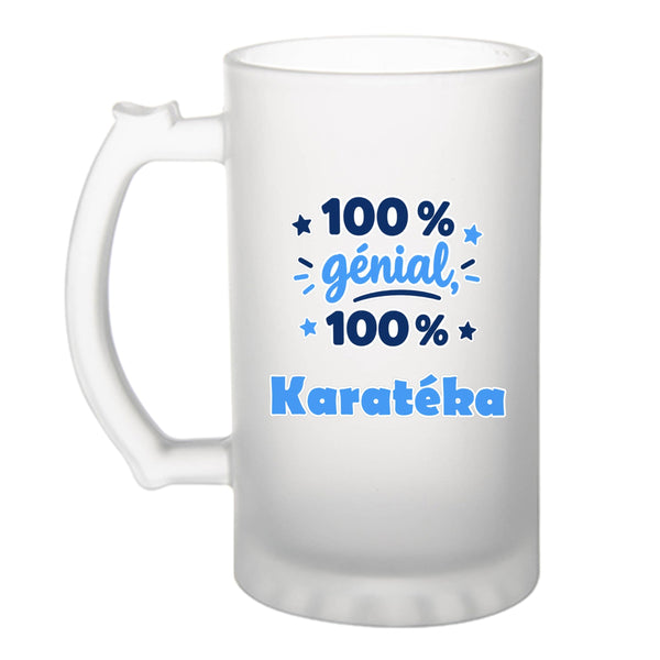 Verre à Bière 100% Génial 100% Karateka - Beer Glass - Idée Chope de Bière Cadeau Anniversaire Fête Original Famille Travail Départ Collègue Retraite Noël.