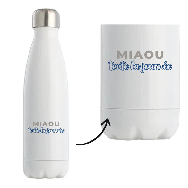 Bouteille Isotherme Miaou Toute la Journee - Bottle - Idée Bouteille Isotherme Cadeau Anniversaire Fête Original Famille Travail Départ Collègue Retraite Noël. - Gris&Bleu - 2