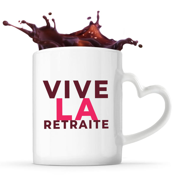 Tasse Cœur Vive la Retraite - Mug - Idée Tasse Personnalisable en forme de Cœur Cadeau Anniversaire Fête Original Famille Travail Départ Collègue Retraite Noël. - Bordeaux&Rose - 1
