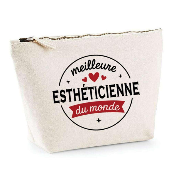 Trousse de la Meilleure Esthéticienne du Monde 1- Pouch - Idée Pochette Personnalisable Cadeau Anniversaire Fête Original Famille Travail Départ Collègue Retraite Noël.
