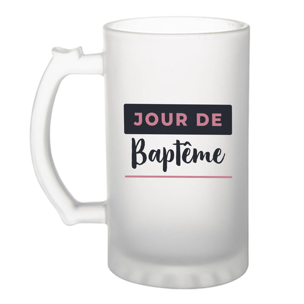 Verre à Bière Jour de Bapteme - Beer Glass - Idée Chope de Bière Cadeau Anniversaire Fête Original Famille Travail Départ Collègue Retraite Noël. - Bleu&Rose - 4