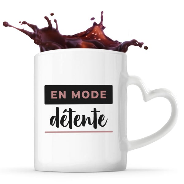 Tasse Cœur En Mode Detente - Mug - Idée Tasse Personnalisable en forme de Cœur Cadeau Anniversaire Fête Original Famille Travail Départ Collègue Retraite Noël. - Noir&Rose - 4