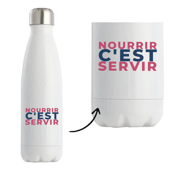 Bouteille Isotherme Nourrir Cest Servir - Bottle - Idée Bouteille Isotherme Cadeau Anniversaire Fête Original Famille Travail Départ Collègue Retraite Noël. - Rose&Bleu - 1