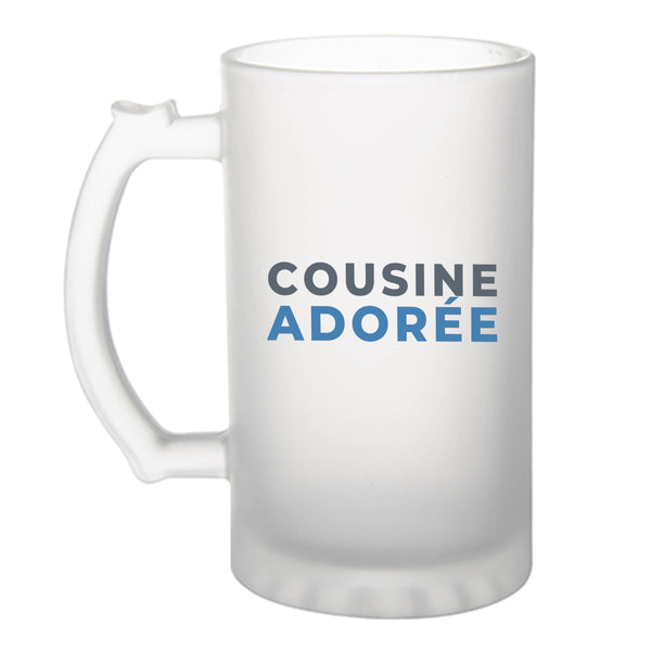 Verre à Bière Cousine Adoree - Beer Glass - Idée Chope de Bière Cadeau Anniversaire Fête Original Famille Travail Départ Collègue Retraite Noël. - Gris&Bleu - 1