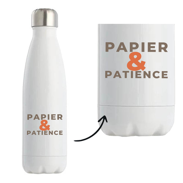 Bouteille Isotherme Papier Patience - Bottle - Idée Bouteille Isotherme Cadeau Anniversaire Fête Original Famille Travail Départ Collègue Retraite Noël. - Terracotta&Marron - 1