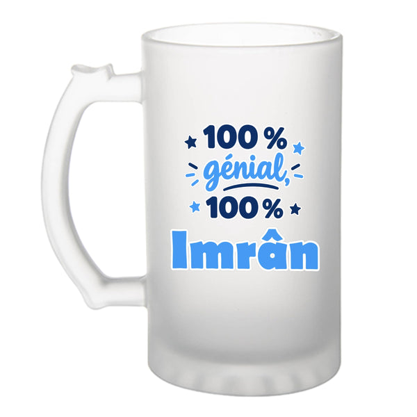 Verre à Bière 100% Génial 100% Imran - Beer Glass - Idée Chope de Bière Cadeau Anniversaire Fête Original Famille Travail Départ Collègue Retraite Noël.
