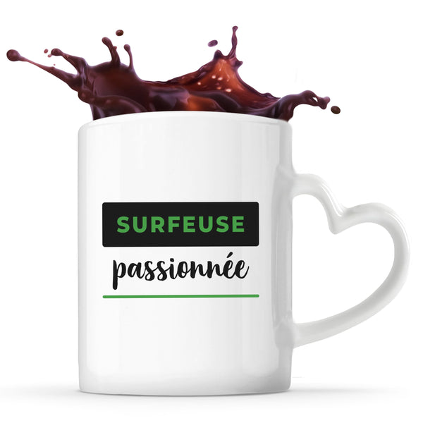 Tasse Cœur Surfeuse Passionnee - Mug - Idée Tasse Personnalisable en forme de Cœur Cadeau Anniversaire Fête Original Famille Travail Départ Collègue Retraite Noël. - Noir&Vert - 4