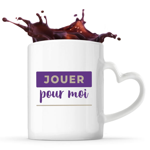 Tasse Cœur Jouer pour Moi - Mug - Idée Tasse Personnalisable en forme de Cœur Cadeau Anniversaire Fête Original Famille Travail Départ Collègue Retraite Noël. - Violet&Marron - 4