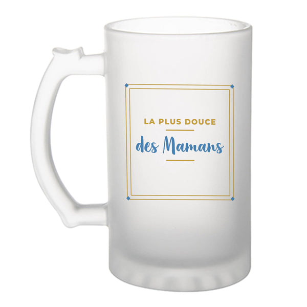 Verre à Bière La Plus Douce des Mamans - Beer Glass - Idée Chope de Bière Cadeau Anniversaire Fête Original Famille Travail Départ Collègue Retraite Noël. - Jaune&Bleu - 3