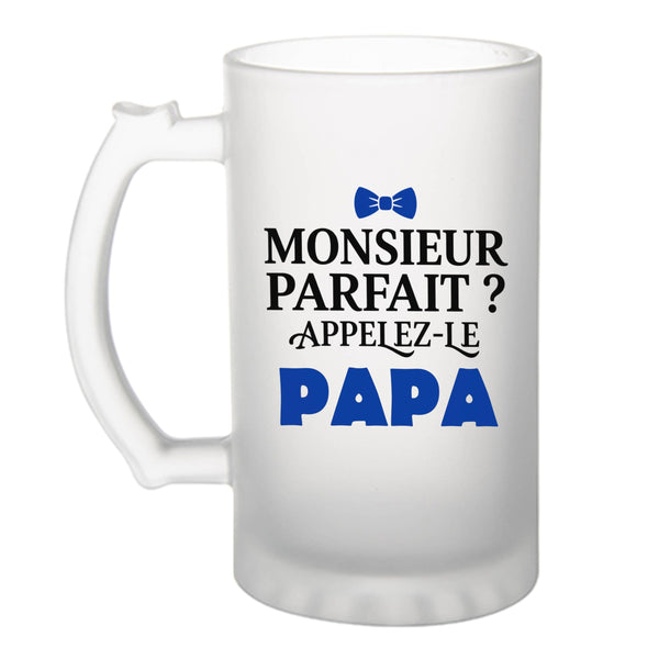 Verre à Bière Monsieur Parfait Papa - Beer Glass - Idée Chope de Bière Cadeau Anniversaire Fête Original Famille Travail Départ Collègue Retraite Noël.