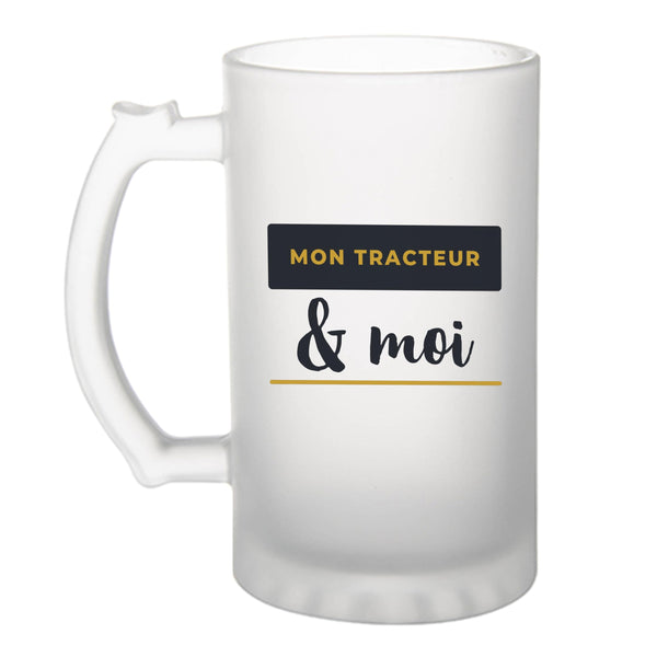 Verre à Bière Mon Tracteur Moi - Beer Glass - Idée Chope de Bière Cadeau Anniversaire Fête Original Famille Travail Départ Collègue Retraite Noël. - Bleu&Jaune - 4