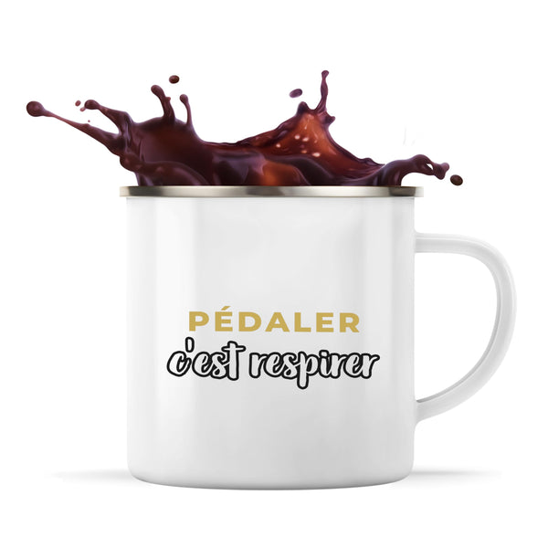 Tasse Métal Pedaler Cest Respirer - Mug - Idée Tasse Personnalisable en Métal Cadeau Anniversaire Fête Original Famille Travail Départ Collègue Retraite Noël. - Doré&Noir - 2