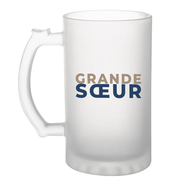 Verre à Bière Grande Sœur - Beer Glass - Idée Chope de Bière Cadeau Anniversaire Fête Original Famille Travail Départ Collègue Retraite Noël. - Marron&Bleu - 1