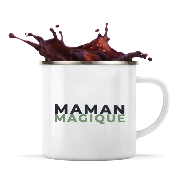 Tasse Métal Maman Magique - Mug - Idée Tasse Personnalisable en Métal Cadeau Anniversaire Fête Original Famille Travail Départ Collègue Retraite Noël. - Bleu&Vert - 1