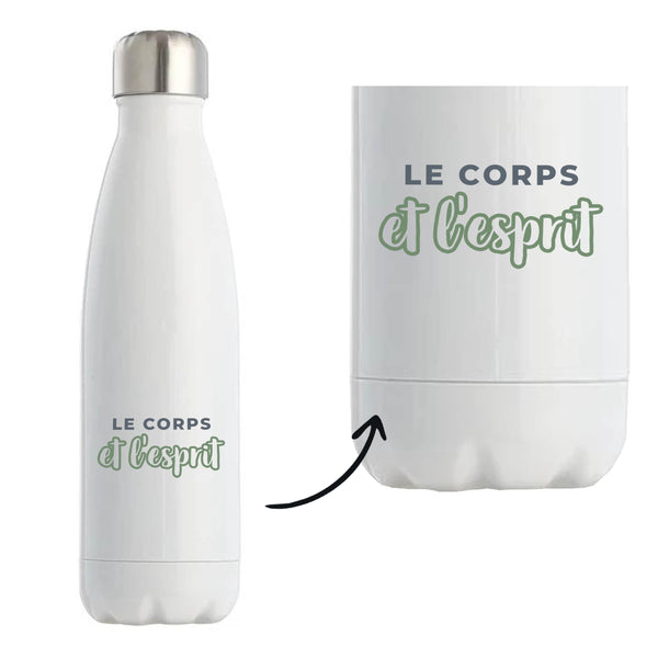 Bouteille Isotherme Le Corps et Lesprit - Bottle - Idée Bouteille Isotherme Cadeau Anniversaire Fête Original Famille Travail Départ Collègue Retraite Noël. - Gris&Vert - 2