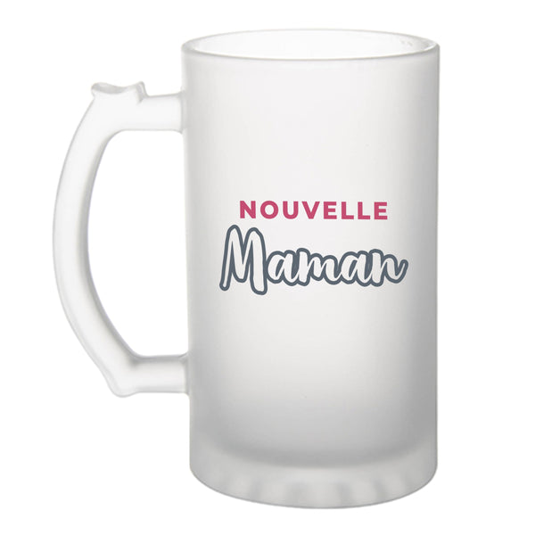 Verre à Bière Nouvelle Maman - Beer Glass - Idée Chope de Bière Cadeau Anniversaire Fête Original Famille Travail Départ Collègue Retraite Noël. - Rose&Gris - 2
