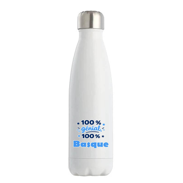 Bouteille Isotherme 100% Génial 100% Basque - Bottle - Idée Bouteille Isotherme Cadeau Anniversaire Fête Original Famille Travail Départ Collègue Retraite Noël.