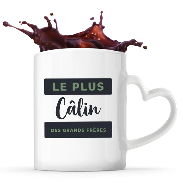 Tasse Cœur Le Plus Calin des Grands Freres - Mug - Idée Tasse Personnalisable en forme de Cœur Cadeau Anniversaire Fête Original Famille Travail Départ Collègue Retraite Noël. - Bleu&Vert - 4