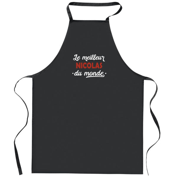 Tablier Noir Super Nicolas 2 | Apron | Idée Tablier Personnalisable Cadeau Anniversaire Cuisine Jardinage Fête Original Famille Travail Départ Collègue Retraite