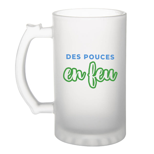 Verre à Bière Des Pouces en Feu - Beer Glass - Idée Chope de Bière Cadeau Anniversaire Fête Original Famille Travail Départ Collègue Retraite Noël. - Bleu&Vert - 2