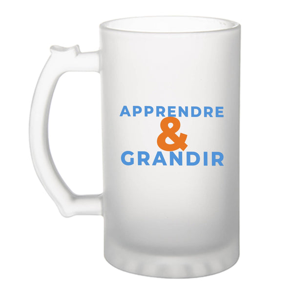 Verre à Bière Apprendre Grandir - Beer Glass - Idée Chope de Bière Cadeau Anniversaire Fête Original Famille Travail Départ Collègue Retraite Noël. - Bleu&Orange - 1
