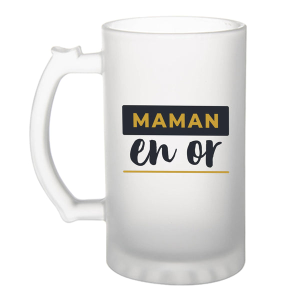 Verre à Bière Maman en Or - Beer Glass - Idée Chope de Bière Cadeau Anniversaire Fête Original Famille Travail Départ Collègue Retraite Noël. - Bleu&Jaune - 4