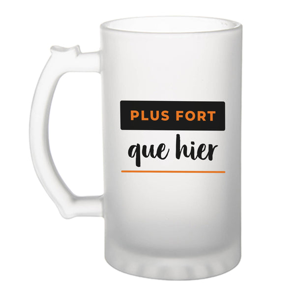 Verre à Bière Plus Fort Que Hier - Beer Glass - Idée Chope de Bière Cadeau Anniversaire Fête Original Famille Travail Départ Collègue Retraite Noël. - Noir&Orange - 4
