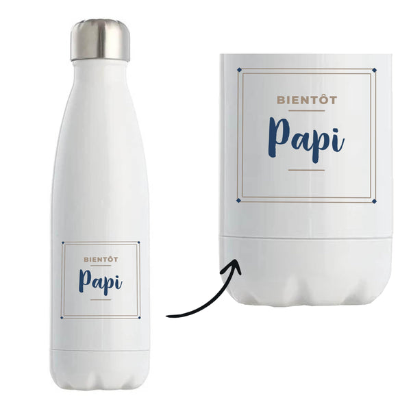 Bouteille Isotherme Bientot Papi - Bottle - Idée Bouteille Isotherme Cadeau Anniversaire Fête Original Famille Travail Départ Collègue Retraite Noël. - Marron&Bleu - 3