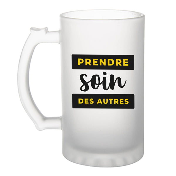 Verre à Bière Prendre Soin des Autres - Beer Glass - Idée Chope de Bière Cadeau Anniversaire Fête Original Famille Travail Départ Collègue Retraite Noël. - Noir&Jaune - 4