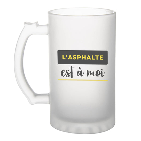 Verre à Bière Lasphalte Est A Moi - Beer Glass - Idée Chope de Bière Cadeau Anniversaire Fête Original Famille Travail Départ Collègue Retraite Noël. - Gris&Jaune - 4
