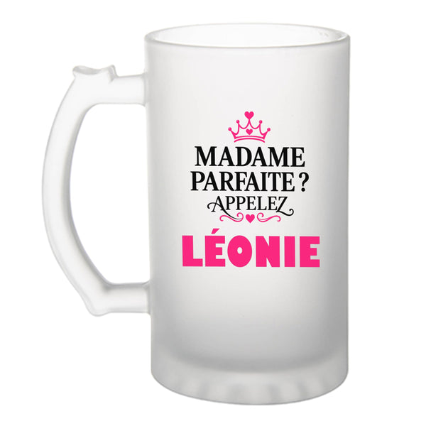 Verre à Bière Madame Parfaite Leonie - Beer Glass - Idée Chope de Bière Cadeau Anniversaire Fête Original Famille Travail Départ Collègue Retraite Noël.