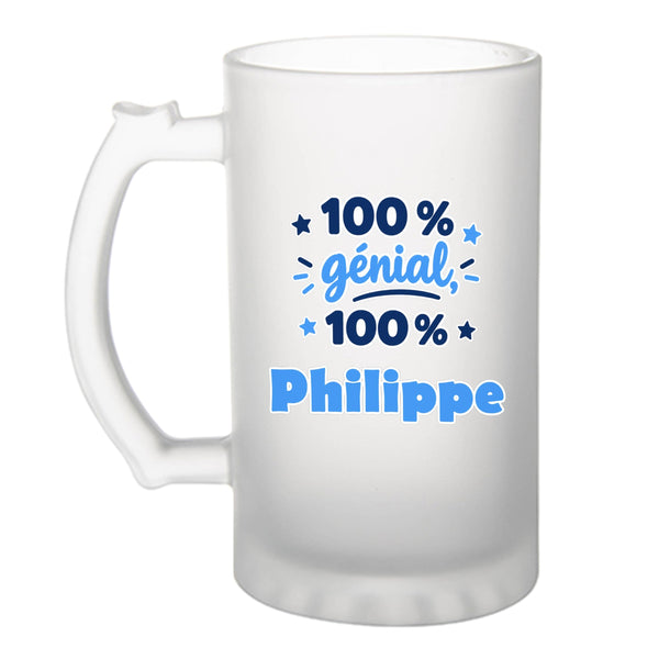 Verre à Bière 100% Génial 100% Philippe - Beer Glass - Idée Chope de Bière Cadeau Anniversaire Fête Original Famille Travail Départ Collègue Retraite Noël.