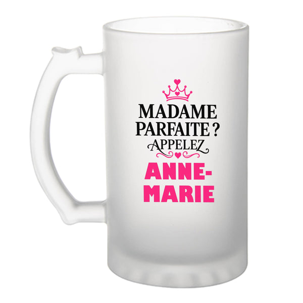 Verre à Bière Madame Parfaite Anne-Marie - Beer Glass - Idée Chope de Bière Cadeau Anniversaire Fête Original Famille Travail Départ Collègue Retraite Noël.