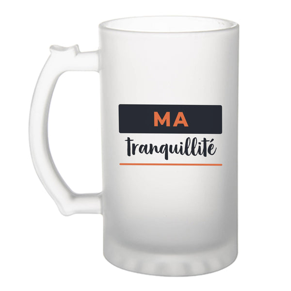 Verre à Bière Ma Tranquillite - Beer Glass - Idée Chope de Bière Cadeau Anniversaire Fête Original Famille Travail Départ Collègue Retraite Noël. - Bleu&Terracotta - 4