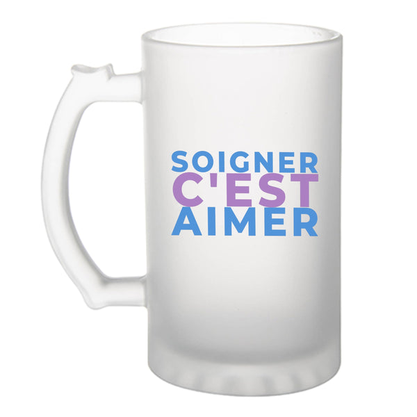 Verre à Bière Soigner Cest Aimer - Beer Glass - Idée Chope de Bière Cadeau Anniversaire Fête Original Famille Travail Départ Collègue Retraite Noël. - Bleu&Violet - 1