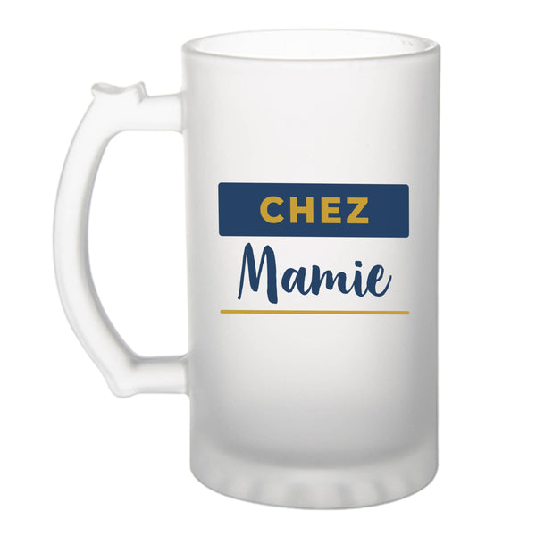 Verre à Bière Chez Mamie - Beer Glass - Idée Chope de Bière Cadeau Anniversaire Fête Original Famille Travail Départ Collègue Retraite Noël. - Bleu&Jaune - 4