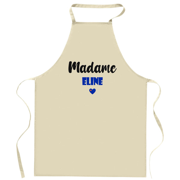 Cadeau Tablier Madame Eline | Apron | Idée Tablier Personnalisable Cadeau Anniversaire Cuisine Jardinage Fête Original Famille Travail Départ Collègue Retraite (Bleu)