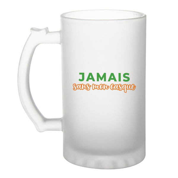 Verre à Bière Jamais Sans mon Casque - Beer Glass - Idée Chope de Bière Cadeau Anniversaire Fête Original Famille Travail Départ Collègue Retraite Noël. - Vert&Orange - 2