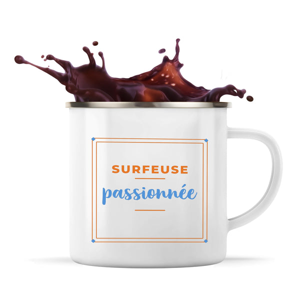 Tasse Métal Surfeuse Passionnee - Mug - Idée Tasse Personnalisable en Métal Cadeau Anniversaire Fête Original Famille Travail Départ Collègue Retraite Noël. - Orange&Bleu - 3