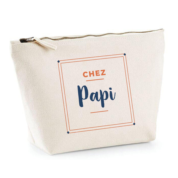 Trousse chez Papi - Pouch Case - Idée Trousse Rangement Cadeau Anniversaire Fête Original Famille Travail Départ Collègue Retraite Noël. - Terracotta&Bleu - 3