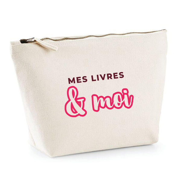 Trousse Mes Livres Moi - Pouch Case - Idée Trousse Rangement Cadeau Anniversaire Fête Original Famille Travail Départ Collègue Retraite Noël. - Bordeaux&Rose - 2